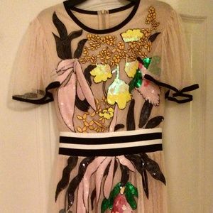 Chiffon hand sequined midi dress